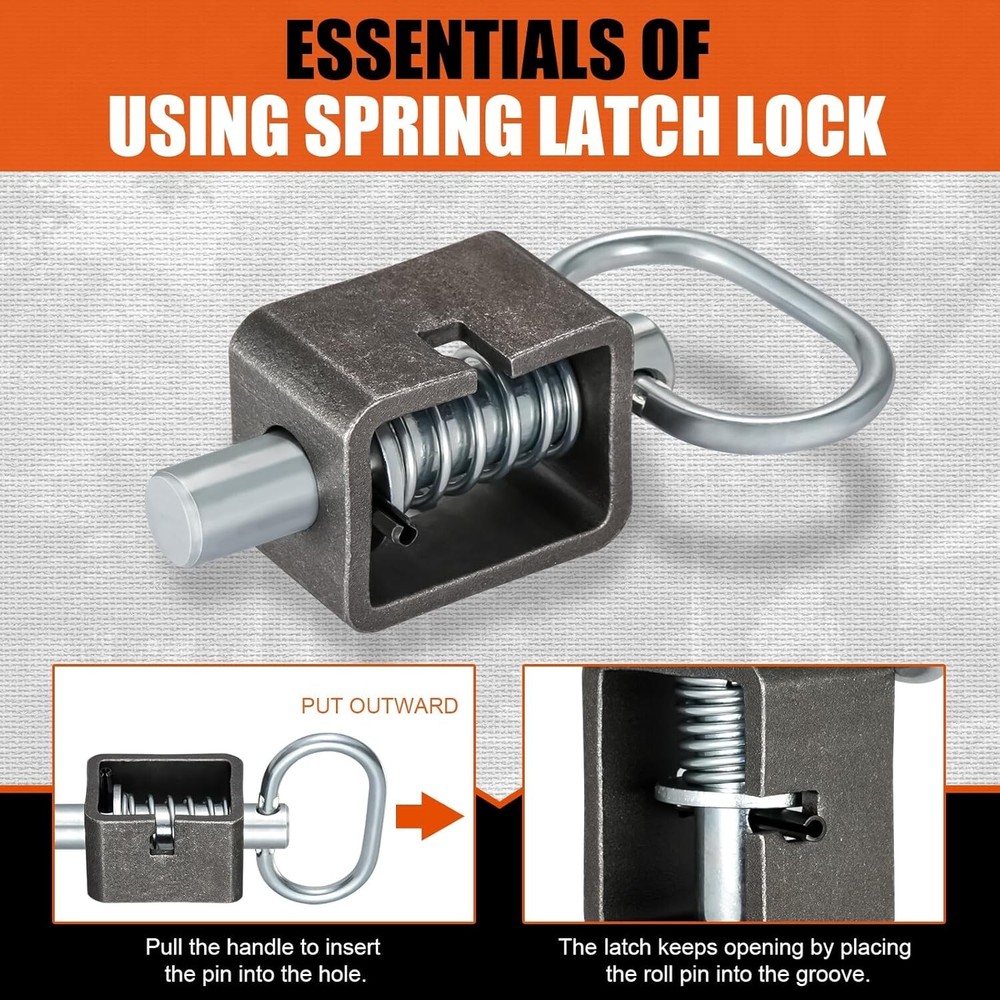 2PCS Weld-On Spring Pin Latch Lock Assembly for Utility Trailer Tail Gate Loaded
