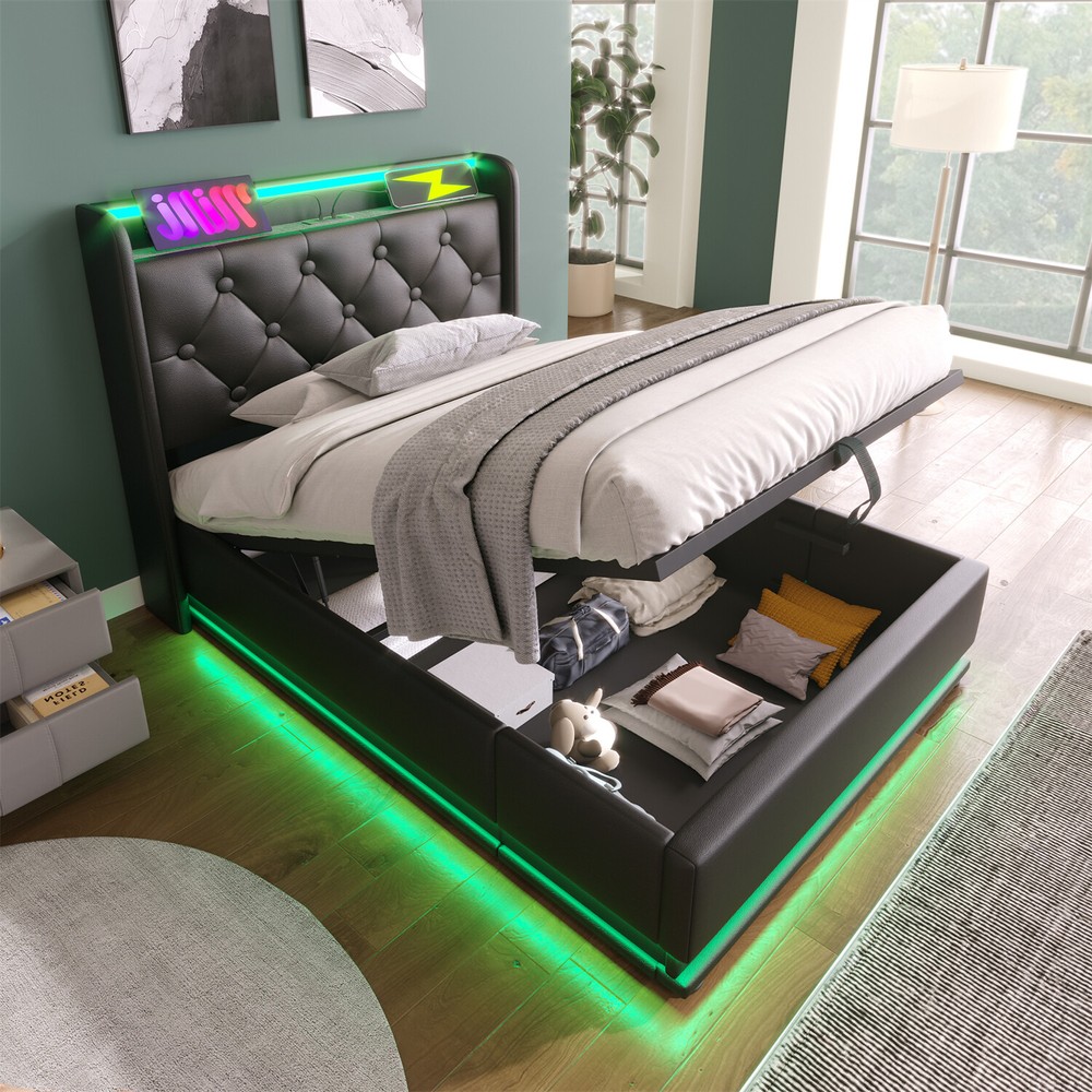 Twin/Full/Queen/King Size Upholstered Platform Bed w/ Hydraulic Storage System