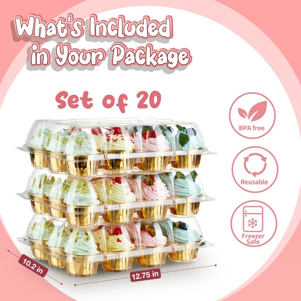12 Pack x 20 Sets Gencywe Stackable Cupcake Carrier with 240 Pack Cupcake Lin...
