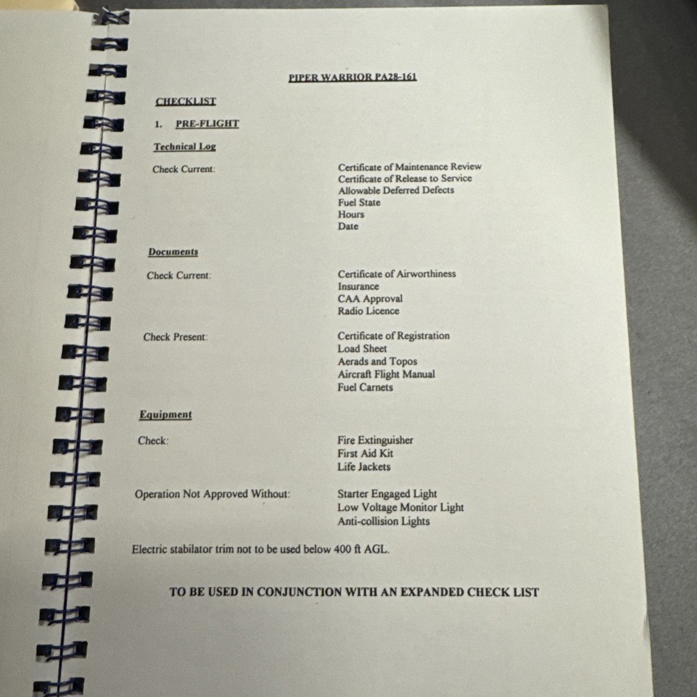 Piper Warrior Pre-flight Checklist