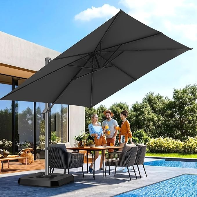 10x10ft Patio Umbrella Outdoor Cantilever Umbrella UV-Protective Sunshade Canopy