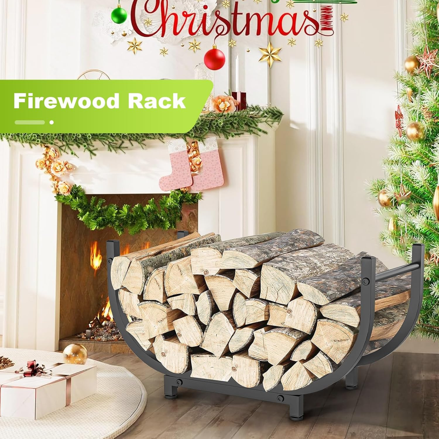 Firewood Rack 30in Outdoor Indoor Storage Rustproof Stable Log Holder Fireplace