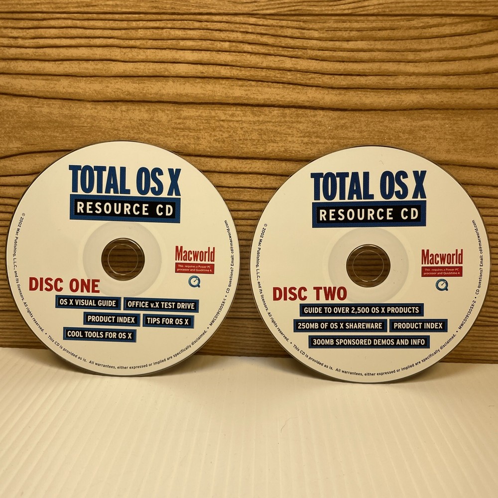2002 TOTAL OS X Resource CDs Macworld - Guide, Shareware, Demos & Mac Info