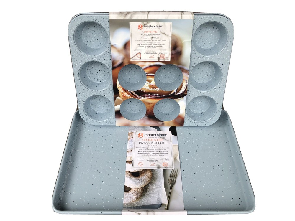 Masterclass Premium Bakeware. Muffin Pan & Cookie Sheet SET. Speckled Light Blue