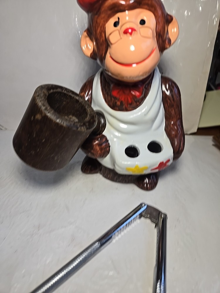 Vintage McCrory Ceramic Monkey Nut Cracker Mallet Pick Set Earthenware 7.5"