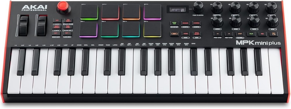 Versatile MPK Mini Plus MIDI Controller - 37 Keys, 8 Pads, Built-in Sequencer