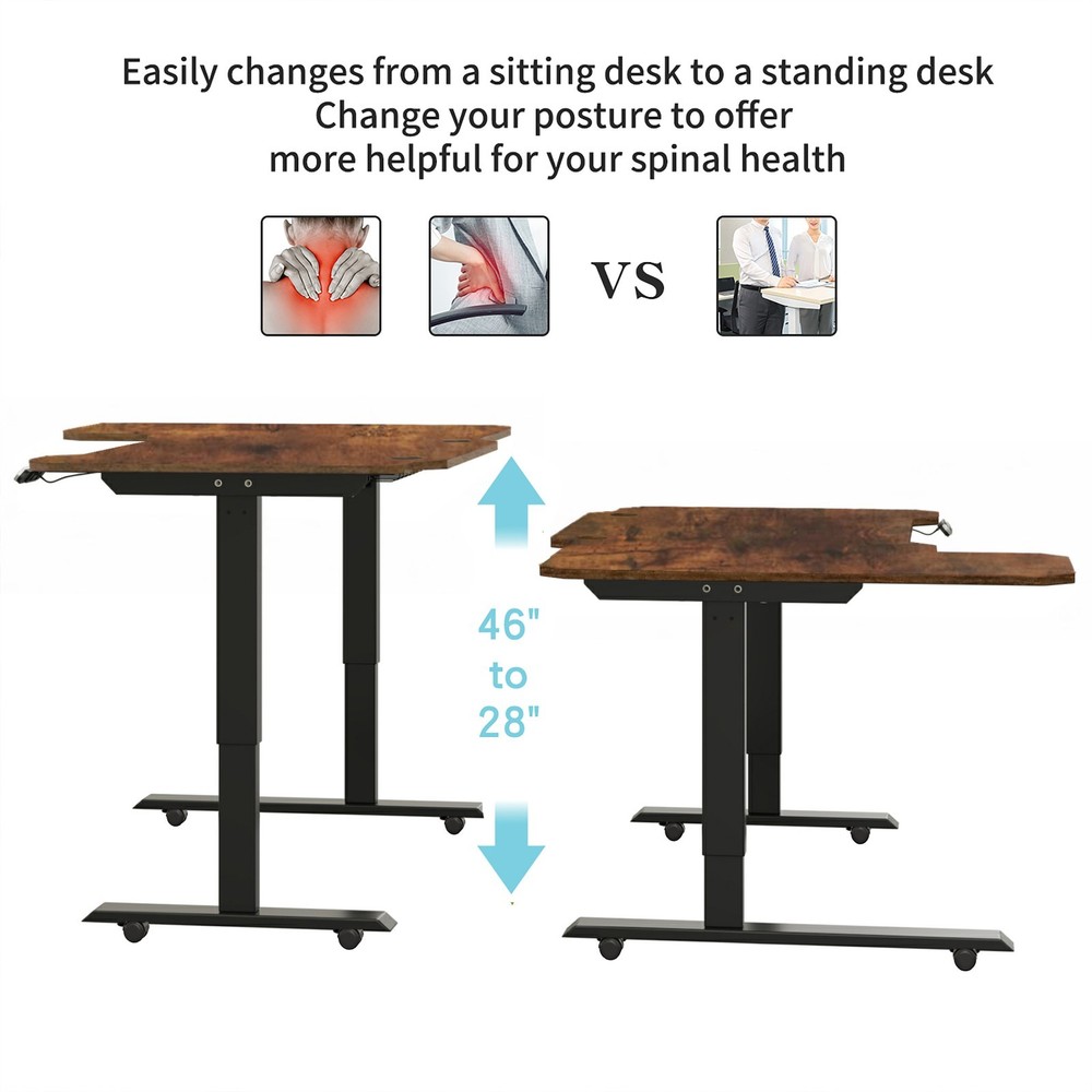 L-Shaped Height Adjustable Electric Standing Desk Computer Table With Type-C