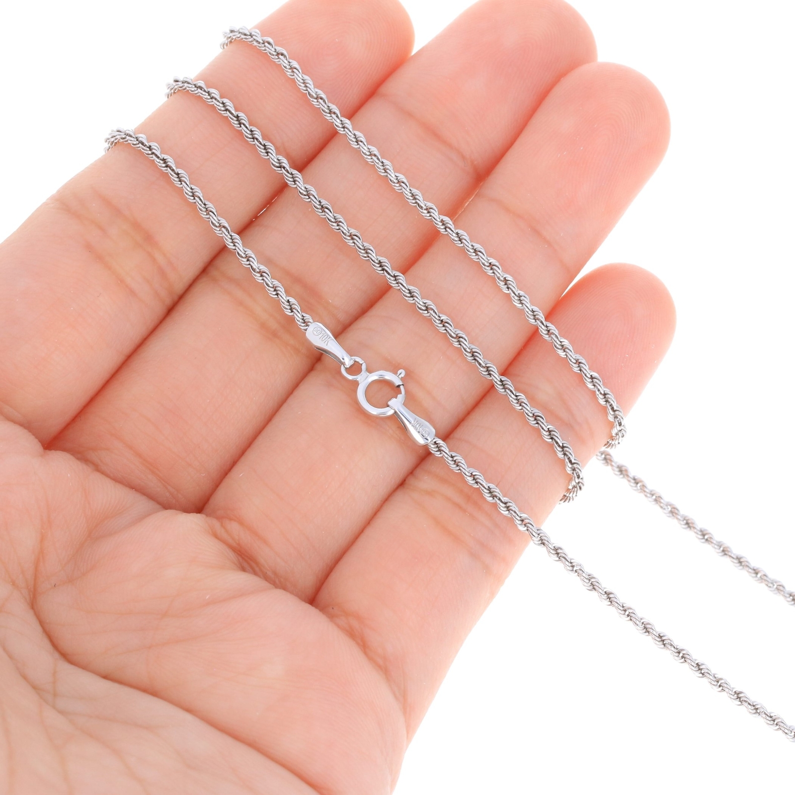 10K White Gold 1.5mm-7mm Diamond Cut Rope Chain Necklace Mens Womens 16"-30"