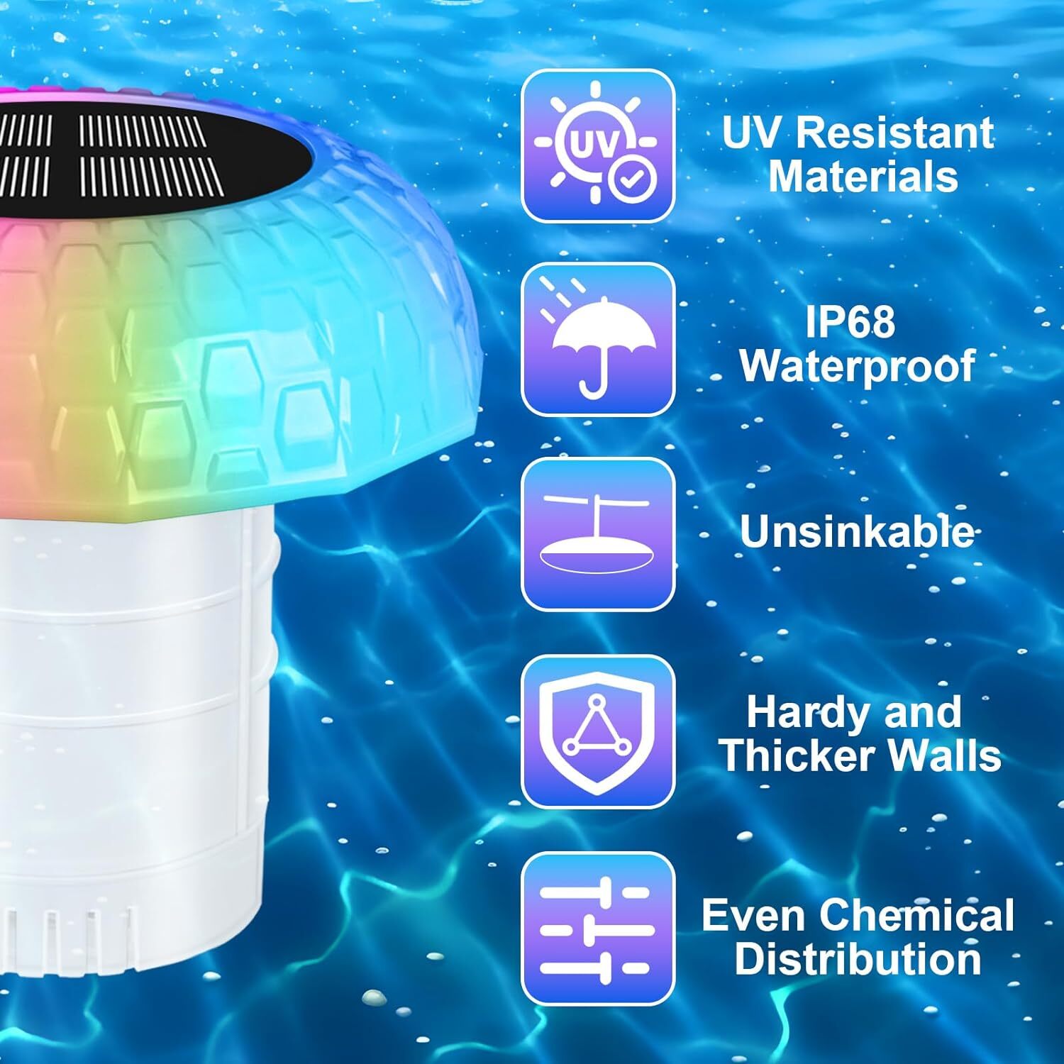 Solar Pool Chlorine Floater with Colorful Lights & Remote - 3" Tablet Dispenser