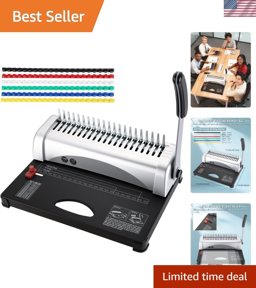 Multi-Size Comb Binding Machine - Binds 450 Sheets with 100 Colored PVC Spines