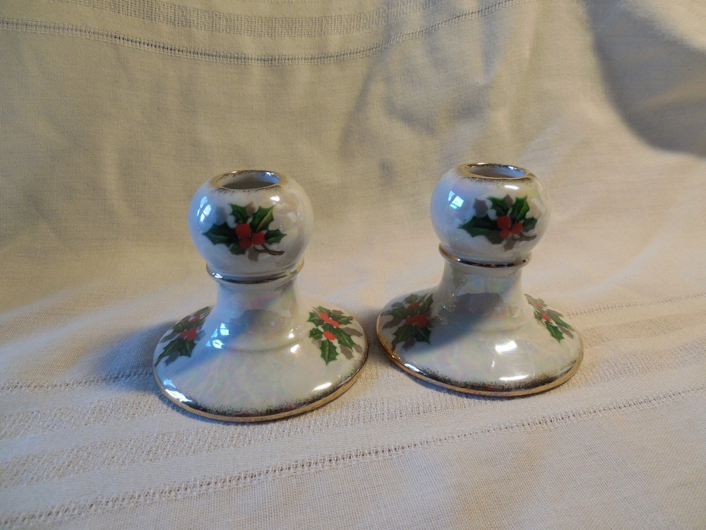 Ucagco lusterware holly candle holders Japan