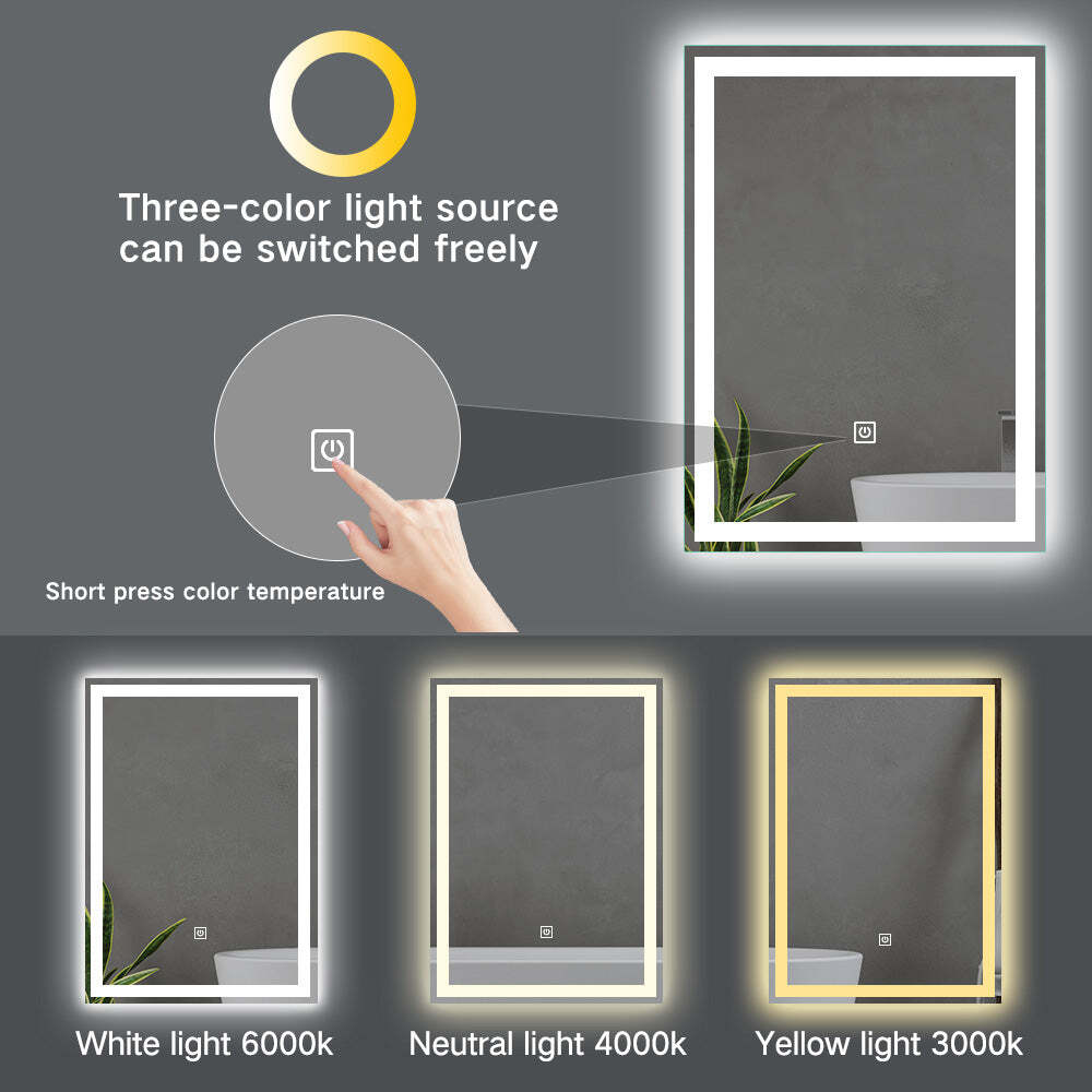 LED Lighted Wall Mounted Frameless Rectangle Bathroom Makeup Mirror