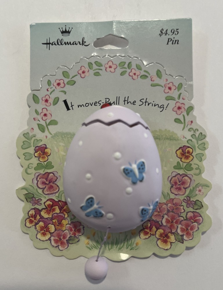 Hallmark 1980’s “It Moves, Pull The String” Chick In Egg Easter Vintage Pin