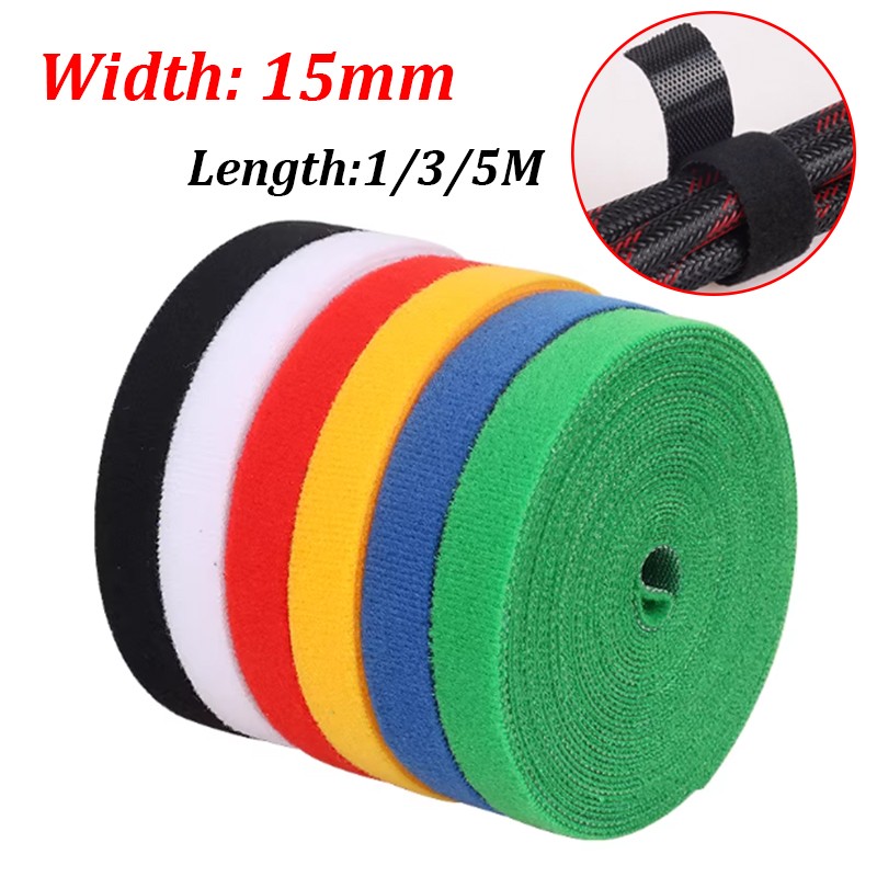 Sew-on Hook Loop Tape Wire Harness Binding Belt Widt 15mm Multiple Colors