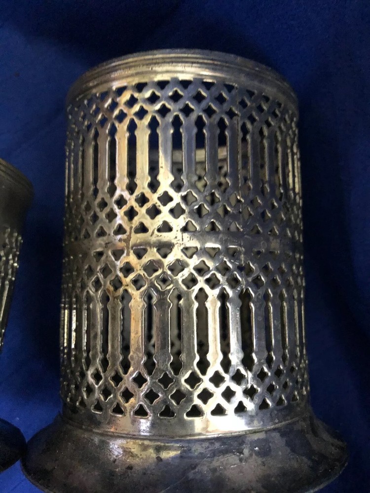 SilverPlate Japan Set Of 3 Round Vase Napkin Candle Holders Lattice Unique Rare