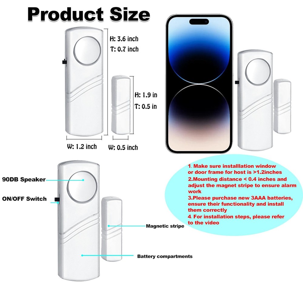 Security Door Window Alarm, Wireless Sensor Burglar white