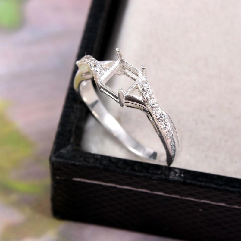 Semi Mount Ring setting 5x5 mm Square Shape Solitaire 925 Sterling Silver Ring