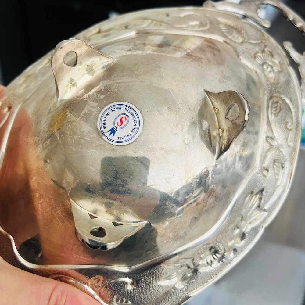 Studio Silversmiths Silver Plated Floral Footed Oblong Candy Trinket Dish