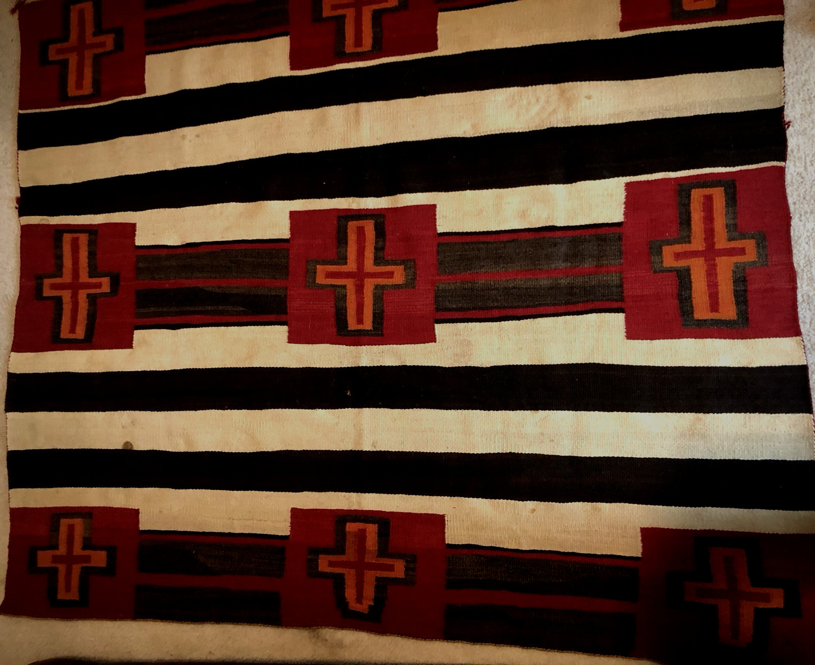 NAVAJO 2nd or 3RD PHASE? Very Old CHIEFS BLANKET Authentic w/Crosses Circa 1895