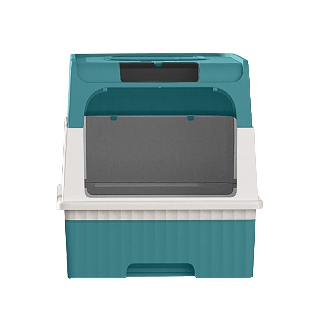 Litter Boxs for Big Cats, Front Entry Top Exit Kitty Box Odor Control (Blue)