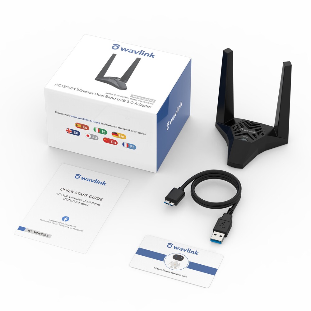 WAVLINK 1300Mbps USB3.0 WiFi Adapter Wireless Network Dongles for Desktop PC