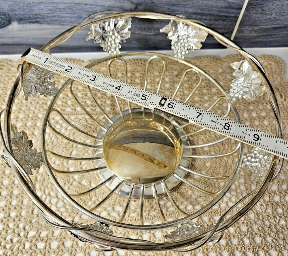 Vintage Studio Silversmiths Wire Fruit Bread Basket Ornate Grape Clusters (read)