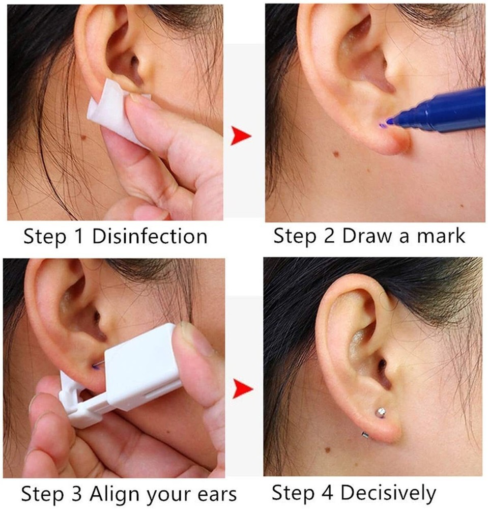 4Pcs Self Ear Piercing Gun Disposable Self Ear Piercing Kit Safety Earring USA