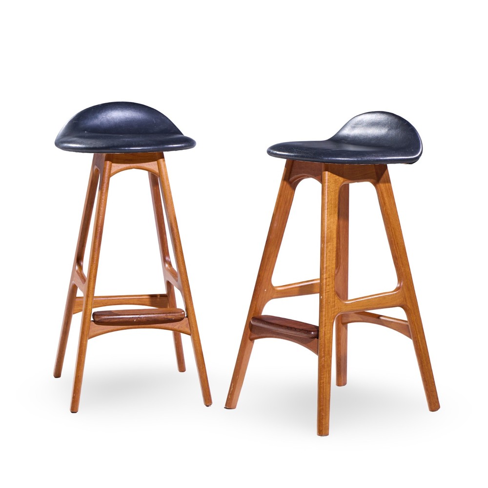 Erik Buch Mid Century Danish Teak Bar Stools - Pair