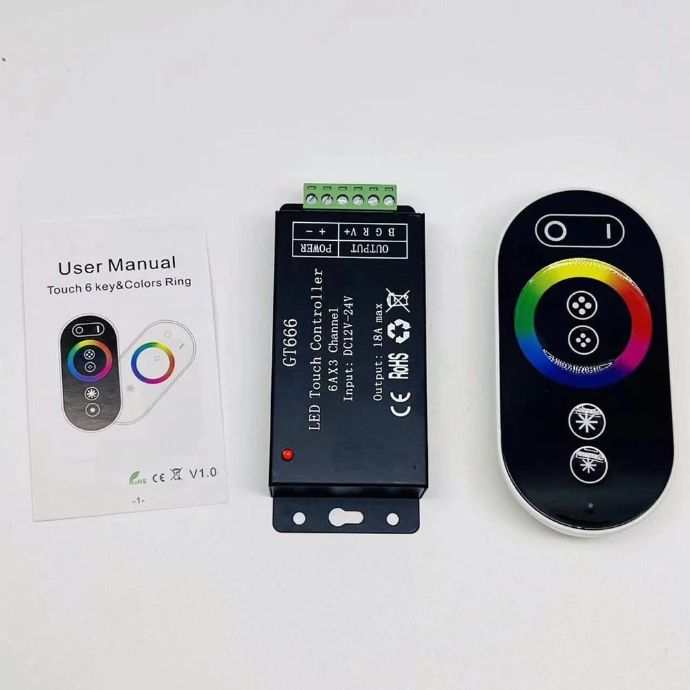 GT666 RGB LED Strip Lights Controller + Wireless RF Touch Remote DC 12V-24V 18A