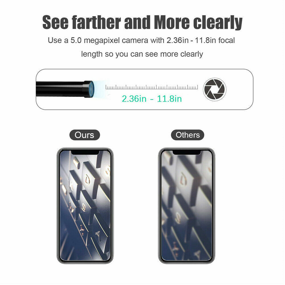 5M WiFi Snake Borescope Endoscope 8.5mm Inspection Camera for iPhone Android iOS