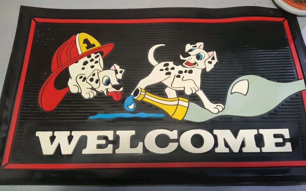 Vintage Firefighter Doormat Dalmatian