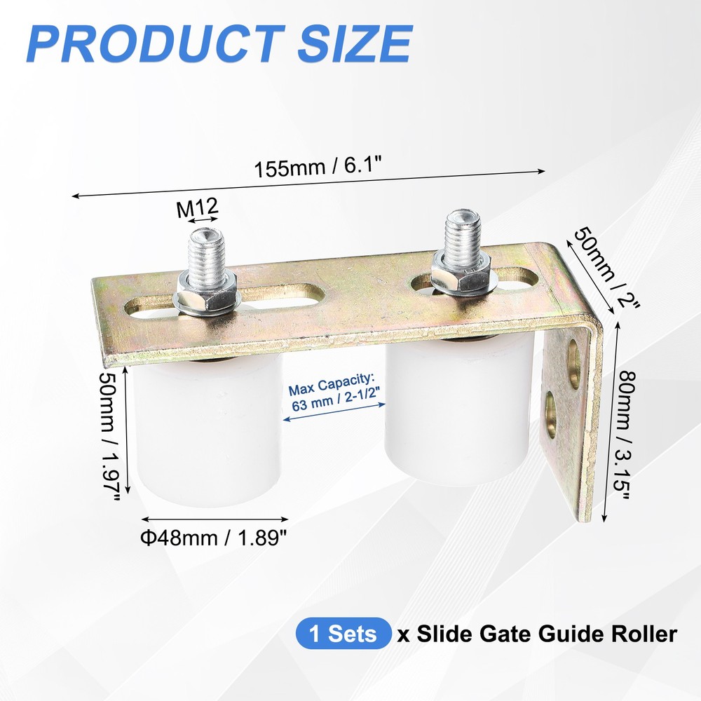2Pcs Slide Gate Guide Roller 2" Nylon Gate Support Rollers with Bracket, White