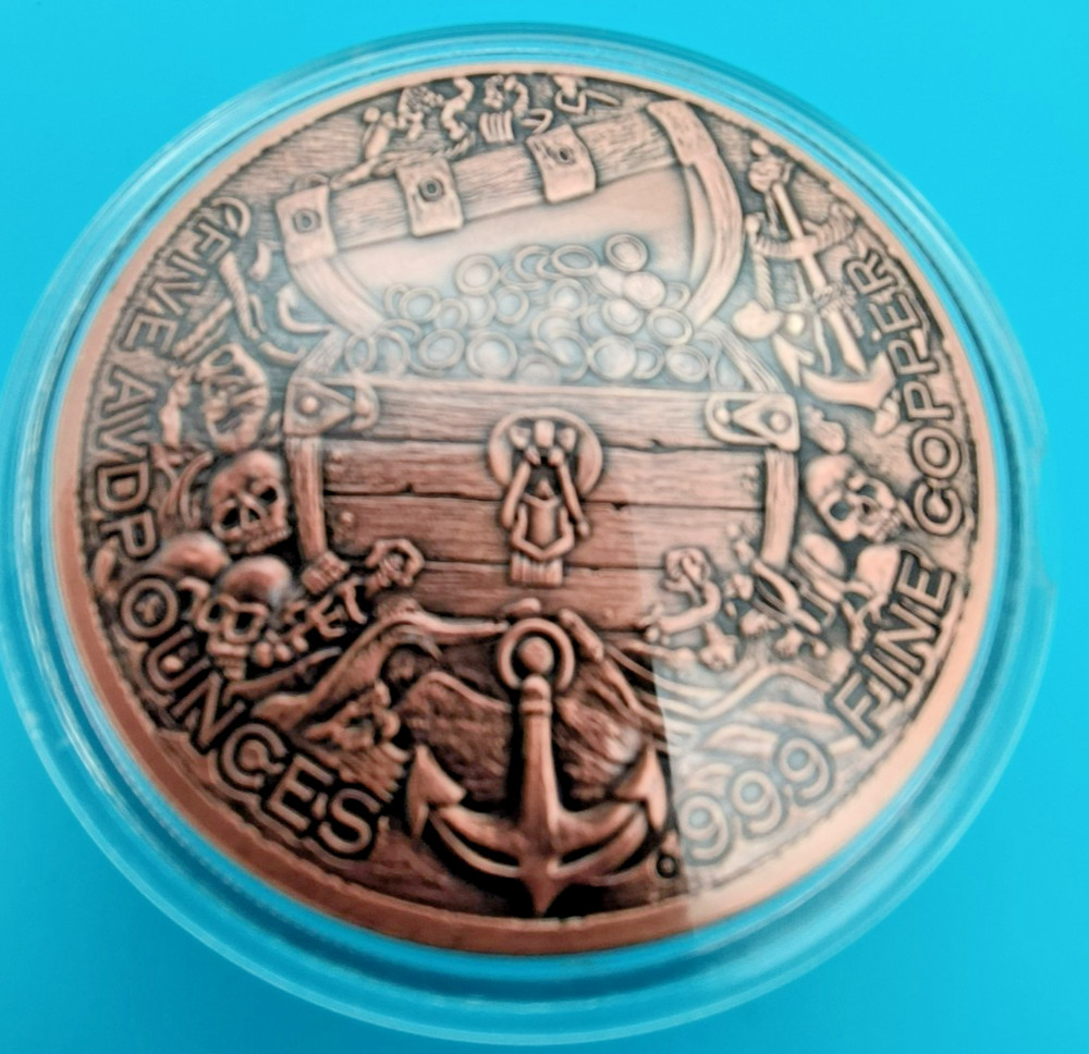 SKELETON PIRATE 5OZ COPPER HIGH RELIEF IN CAPSULE