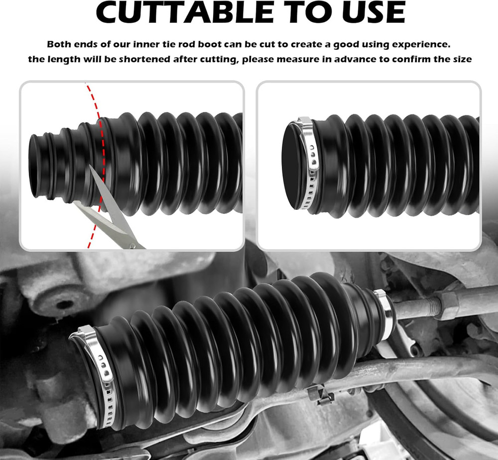 2PCS Inner Tie Rod Boot KitMulti-Size Adjutable Rack and Pinion Boot Kit with P