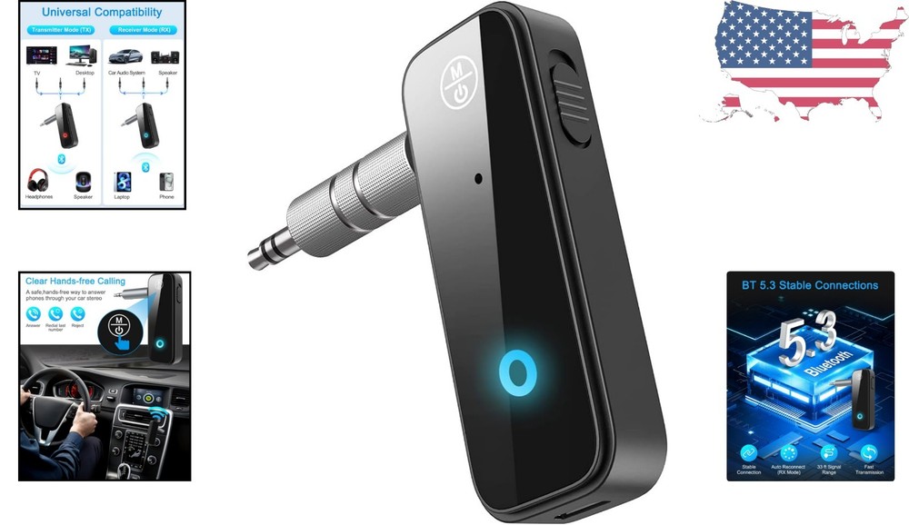 Compact 2-in-1 Bluetooth 5.3 Adapter for Cars: Receiver/Transmitter Solutions