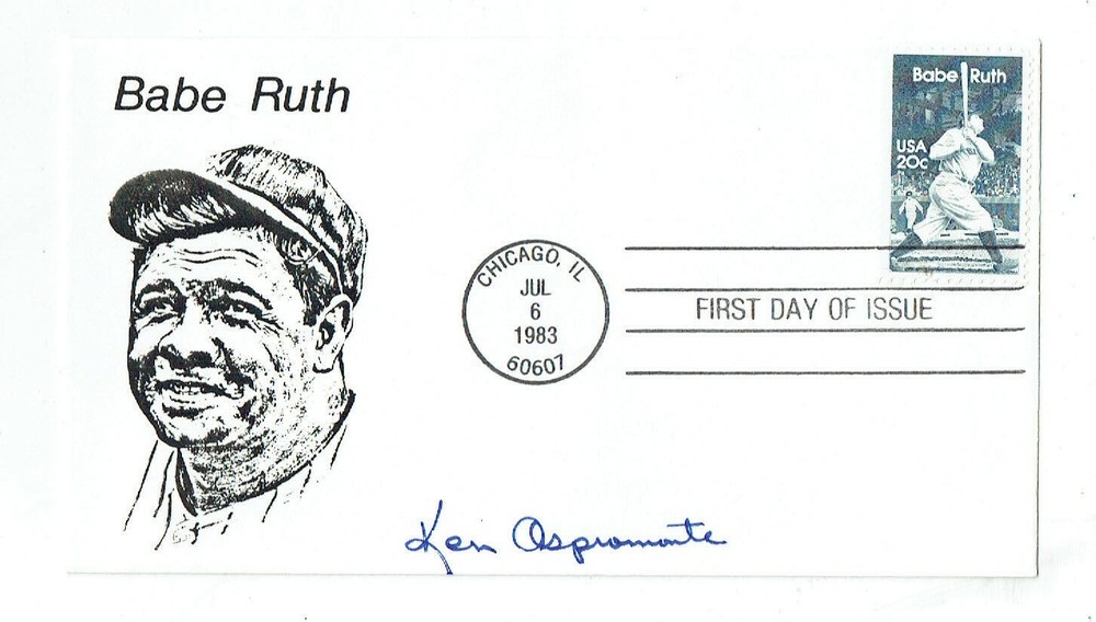 MLB BASEBALL PLAYER KEN ASPROMONTE ORIGINAL AUTOGRAPH ON BABE RUTH FDC!