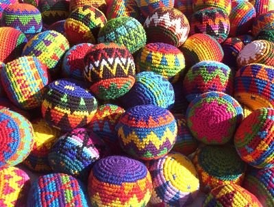 Multicolored Crochet Assorted Geometric Pattern Hacky Ball, Foot Bag Kick Sac