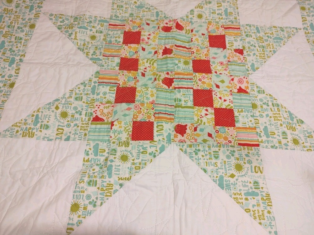 Handmade Patchwork Quilt Wall Hanging Star Block Pattern Nursery Bedding 42"x42"