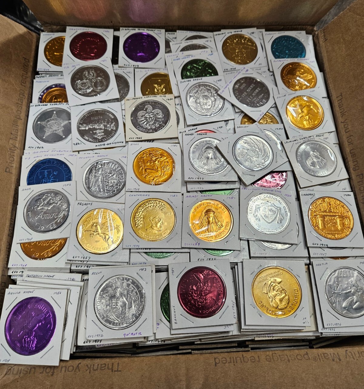 Lot of (25) Mixed Mardis Gras Tokens/Doubloons From The 1960's, 1970's & 1980's