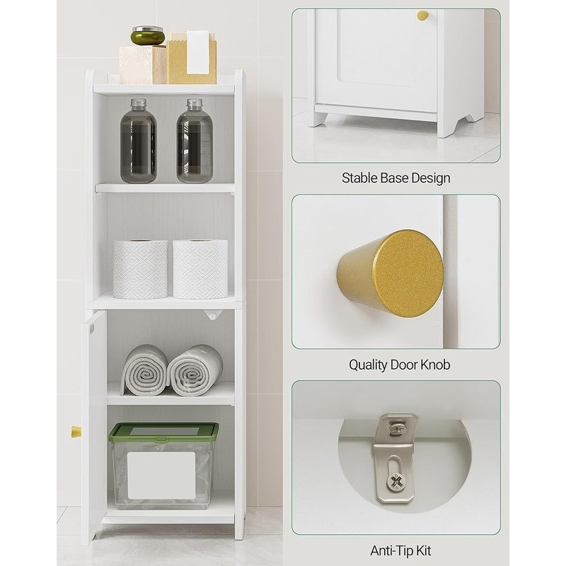 Compact Bathroom Storage Cabinet Adjustable Shelves Anti-tip Moisture Resistant