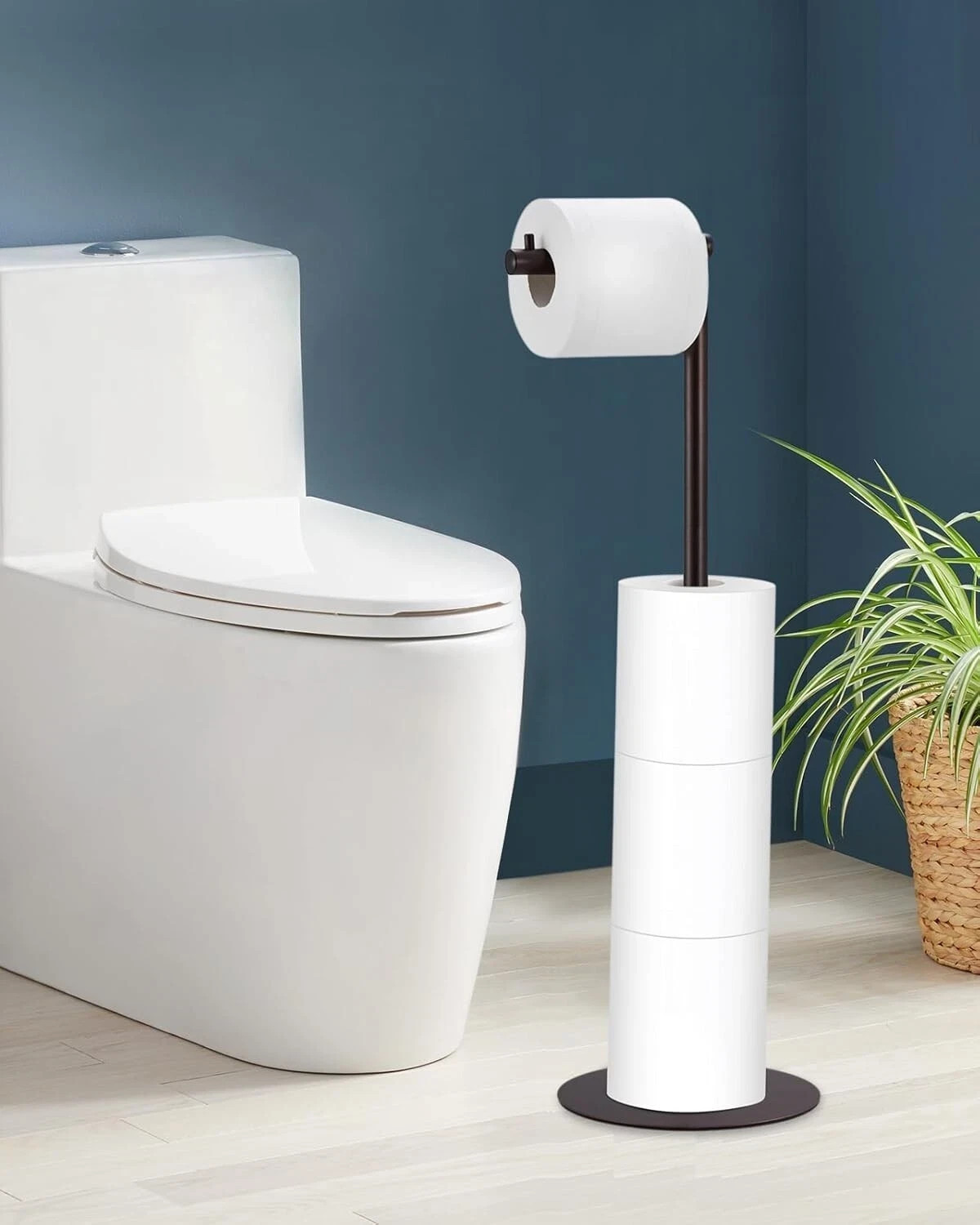 Toilet Paper Holder Stand, Bathroom Toilet Paper Stand with Shelf Hold 4 Paper R