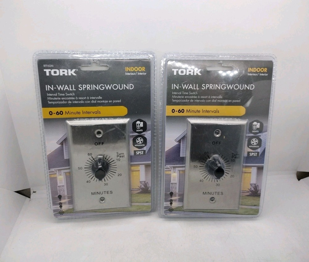 Tork In-Wall Interval Timer Switch, Range 0-60 Minutes Spring Wound Indoor 2 Pk
