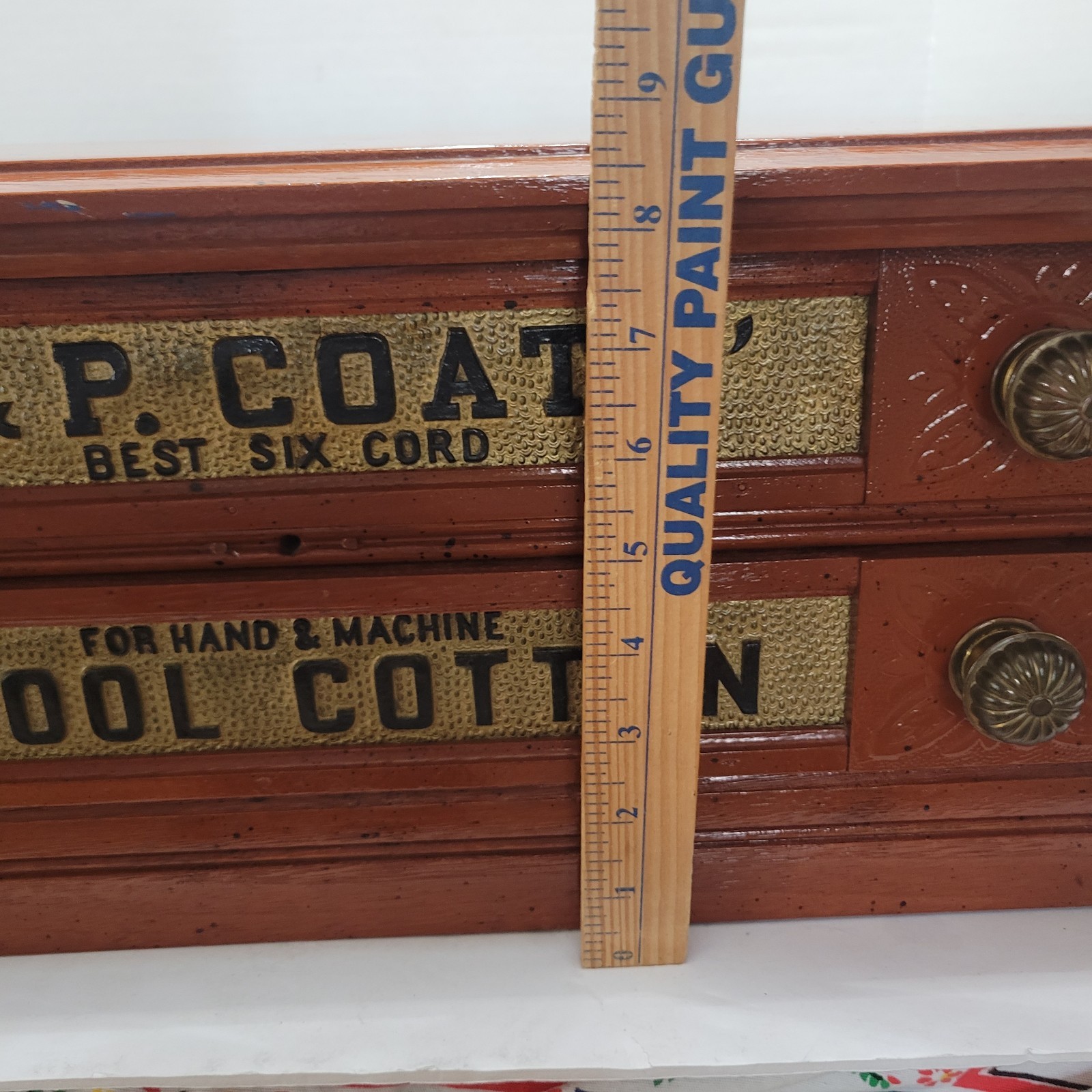 Antique J & P Coats 2 Draw Wood Spool Cotton Cabinet Counter Top Store Display