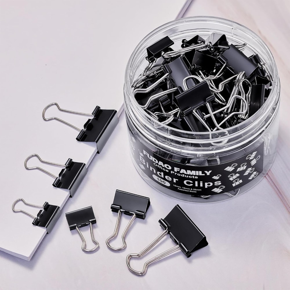 100pcs Binder Clips Assorted Sizes, Black Paper Clamps, Medium, Small, Small