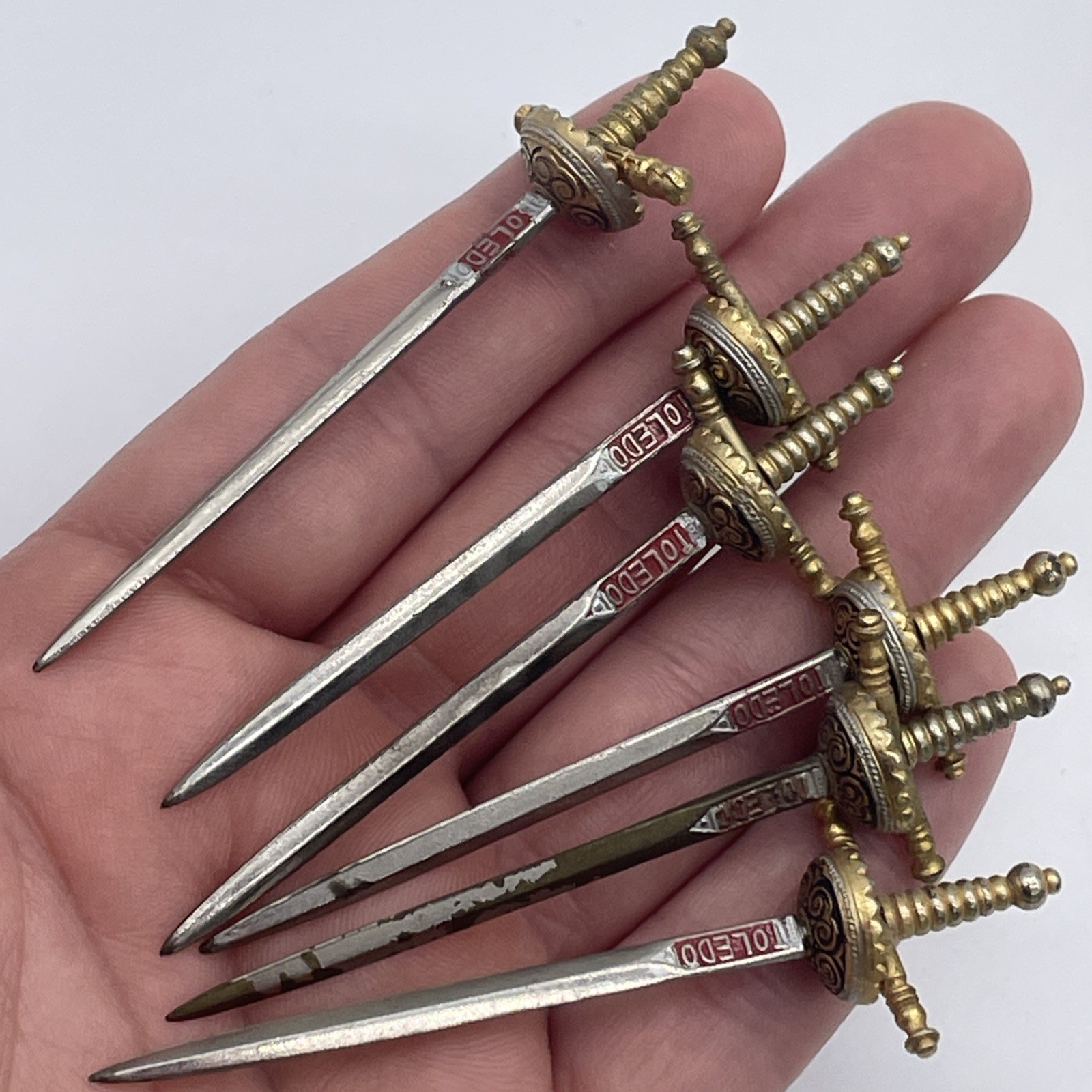 Vintage Toledo 6 Swords Cocktail Toothpick And Stand Extra 1 Sword