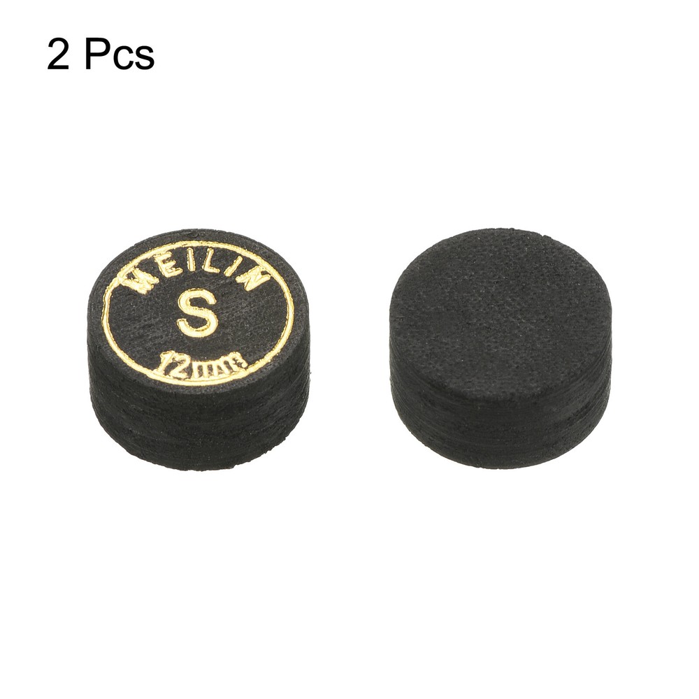2Pcs 12mm Pool Cue Tips Soft Laminated Glue-on Billiard Stick Tips, Black