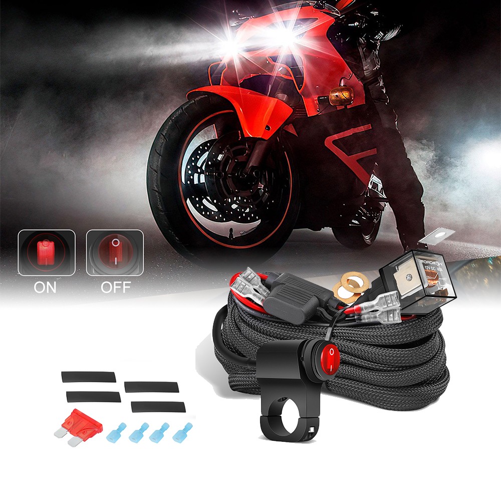 2-Way Motorcycle Wiring Harness Kit Handlebar Switch for LED Work Light ATV UTV