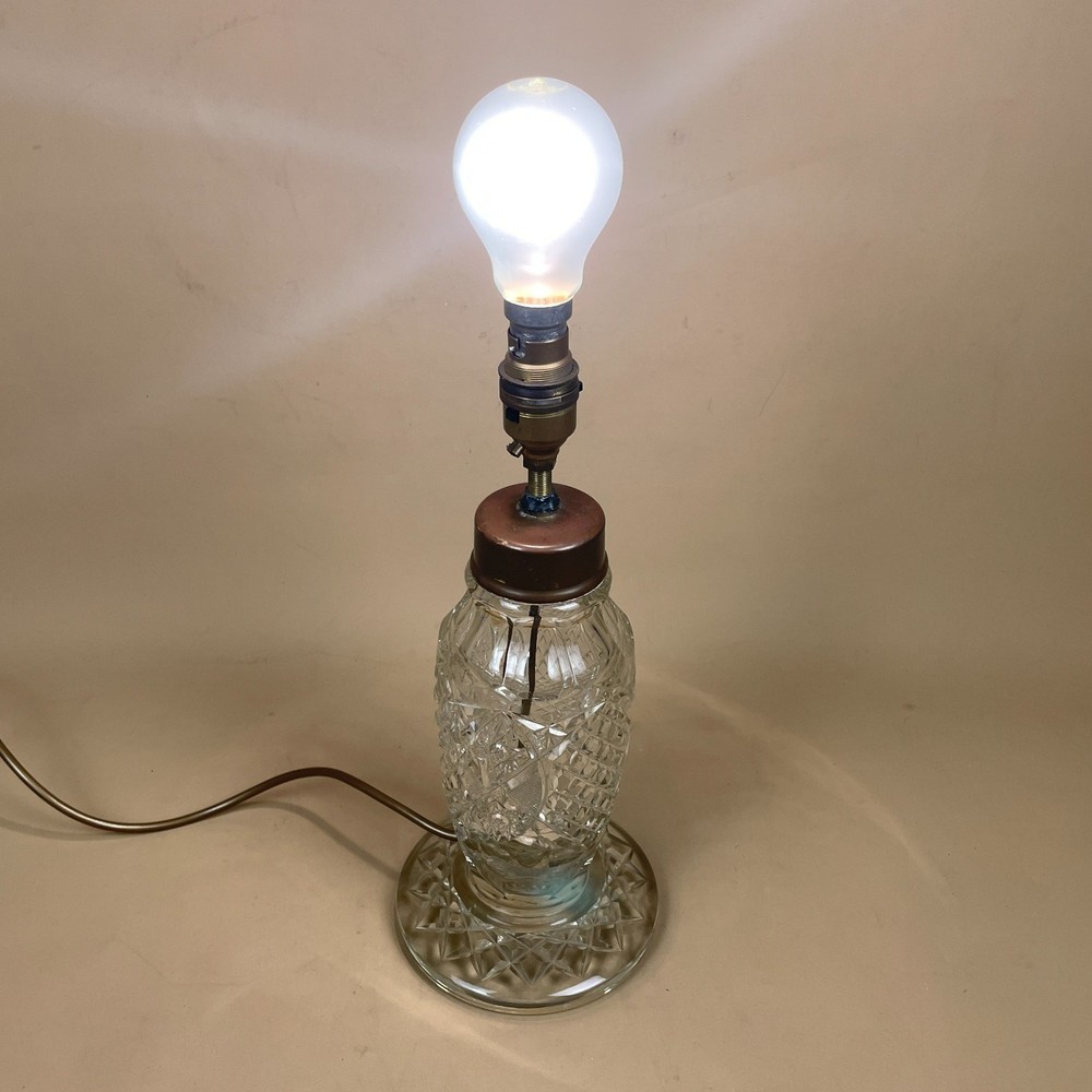 Antique Cut Glass Lamp Light Bedside Table Copper Fitting Column Art Deco