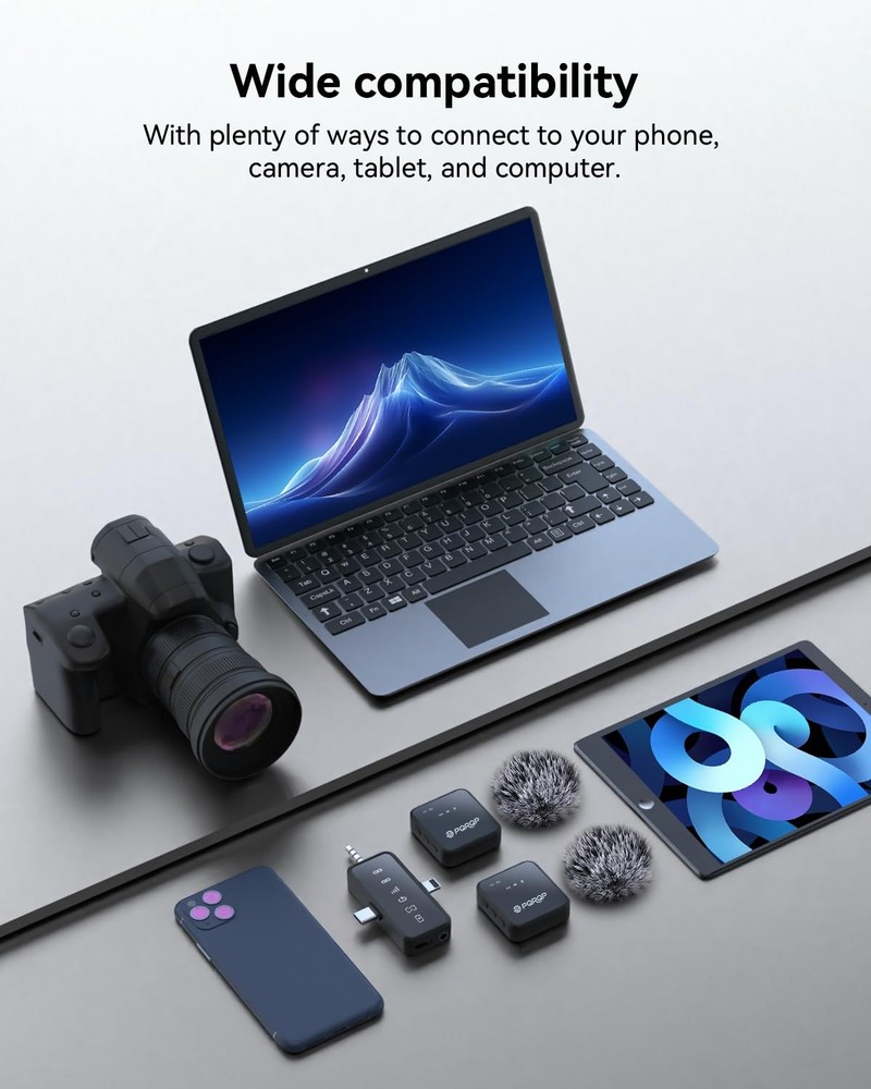 PQRQP 3 in 1 Microphone for iPhone/Android/Camera, Wireless Mini, Ebony Black