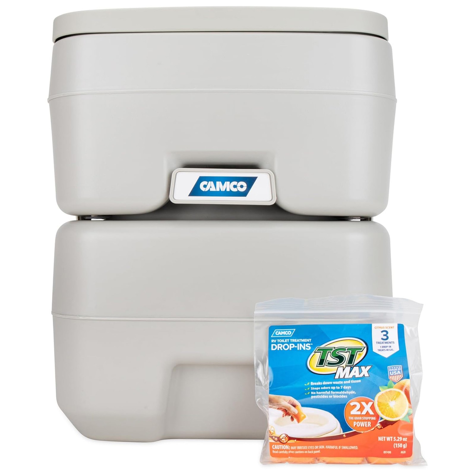 Camco 5.3 Gallon Portable Toilet with Detachable Holding Tank and Carry Handle